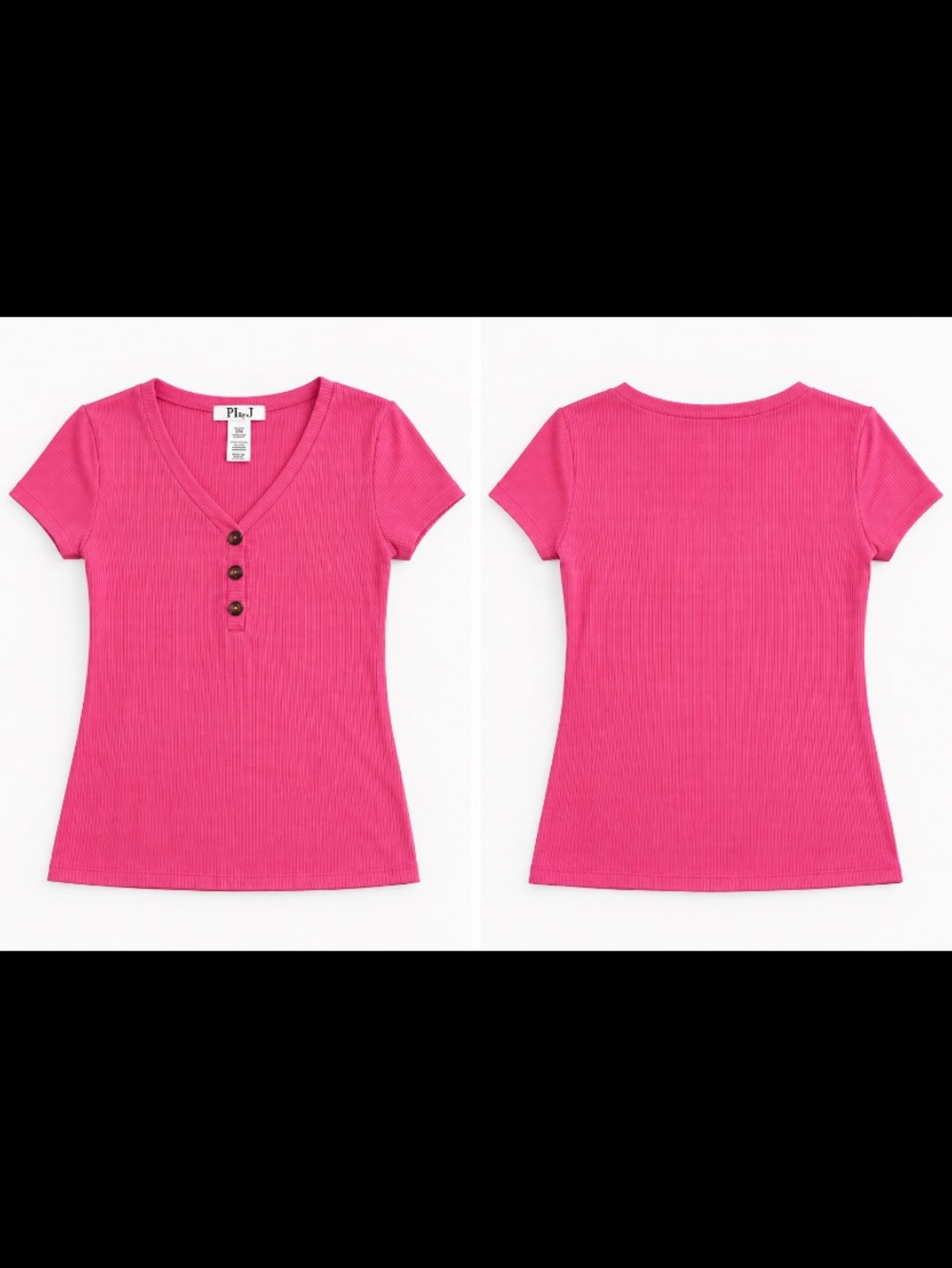 Pink Ribbed Henley Tee - (Kids)